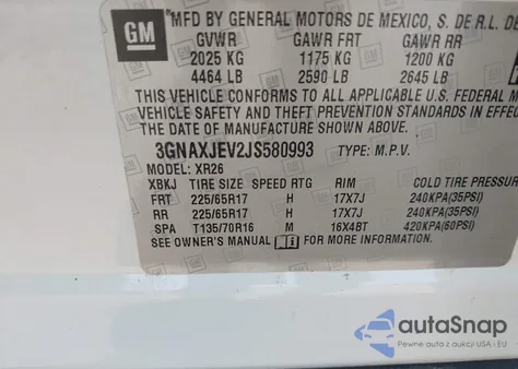 2018 Chevrolet Equinox Lt z USA, uszkodzony, nr VIN 3GNAXJEV2JS580993